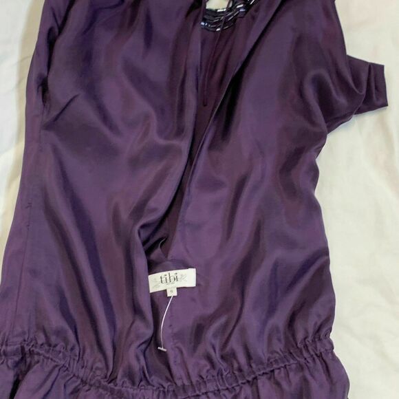 Tibi Beaded Silk Open Back Mini Dress Embellished Sleeve Backless Purple sz 6 - Picture 9 of 11